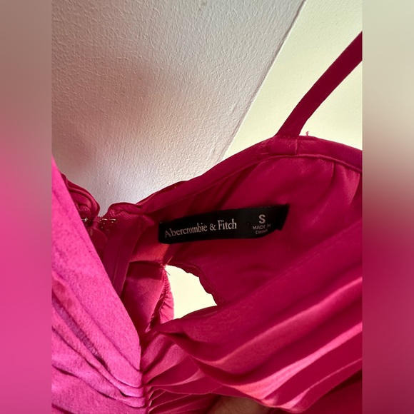 Abercrombie Satin Pleated Cutout Maxi Dress - Hot Pink. Women’s size Small. - Picture 4 of 6